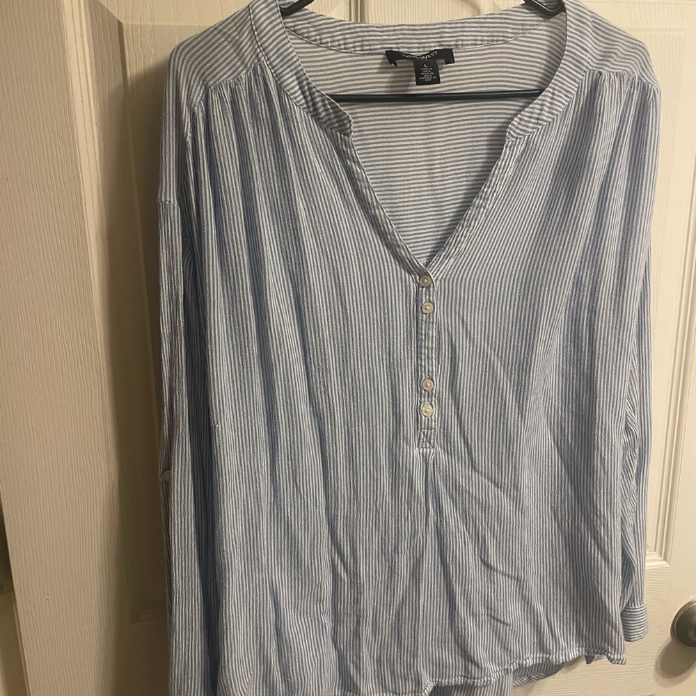 Nine West Light Blue Striped Blouse